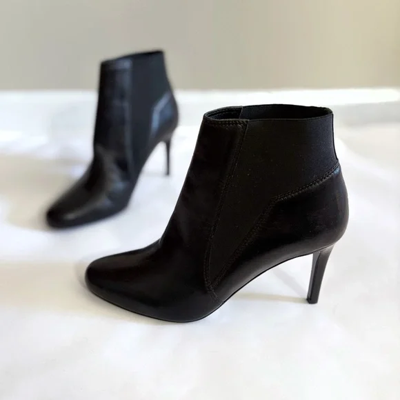 Karen Millen Leather Ankle Boots 39 Black Stiletto Heel Minimalist Chic Office - Picture 2 of 7